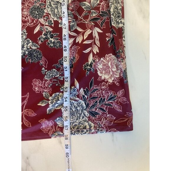 Meri Skye Dress 4X Plus Sleeveless Sheath Burgundy Floral Midi Stretch Office - Picture 10 of 10
